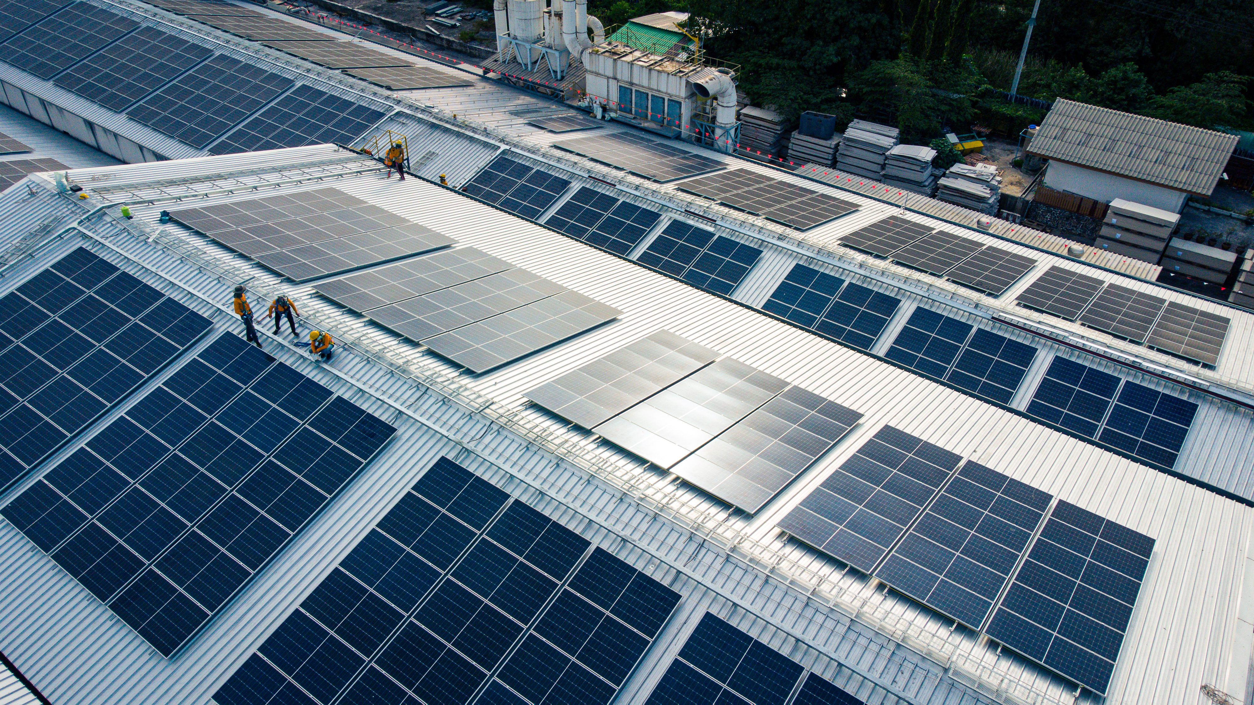 Rooftop solar panels representing the new installation at New Spitalfields Market