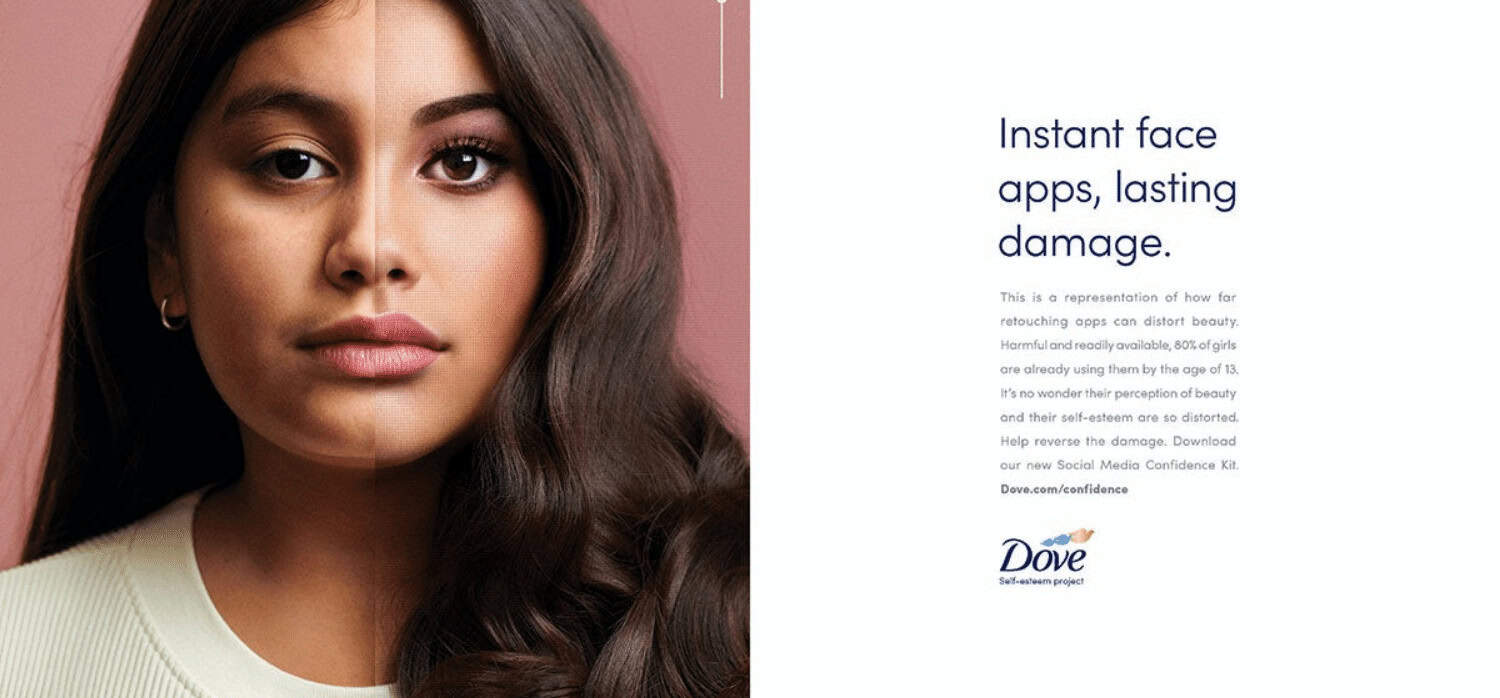 Reverse selfie campaign' tackles problem of face-tuning apps amongst young  women - Springwise, image size:1500x698